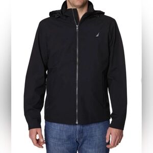 Nautica Men's Black Hooded Zip-Front Jacket